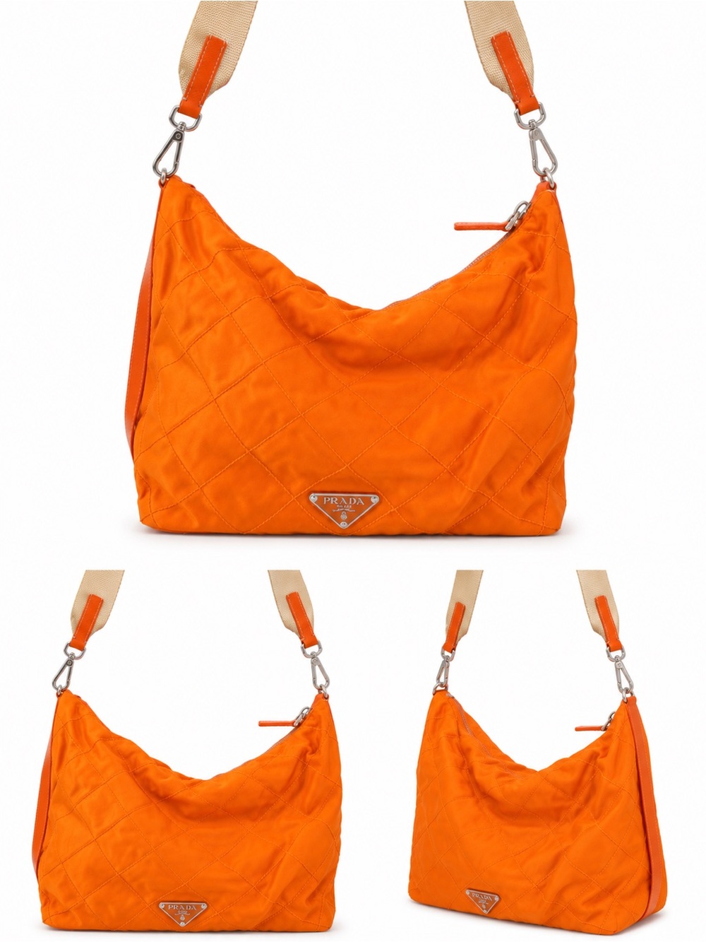 Prada Orange Quilted Nylon Shoulder Bag with Detachable Strap